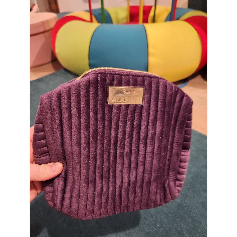 Alastin Purple Ribbed‎ Velvet Makeup Bag Cosmetic Pouch Zipper Closure